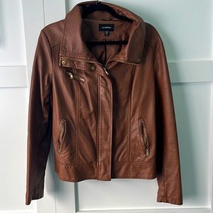 Faux leather brown le chateau jacket with gold details size large